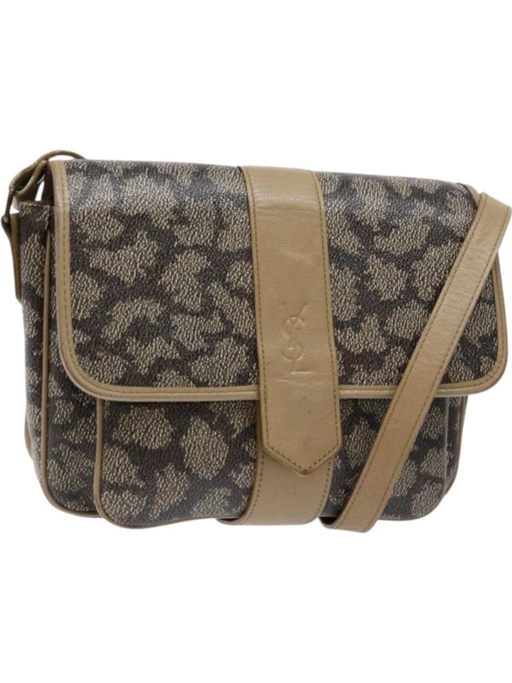 SAINT LAURENT Shoulder Bag PVC Leather Beige Gray